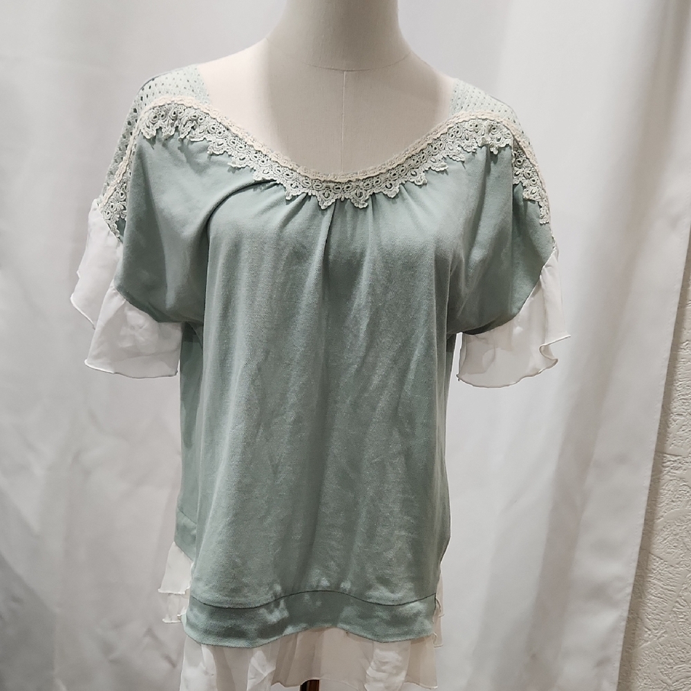 Axes Femme Soft Mint Romantic Lace Top Blouse